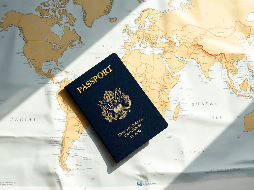 Passport resting on a world map